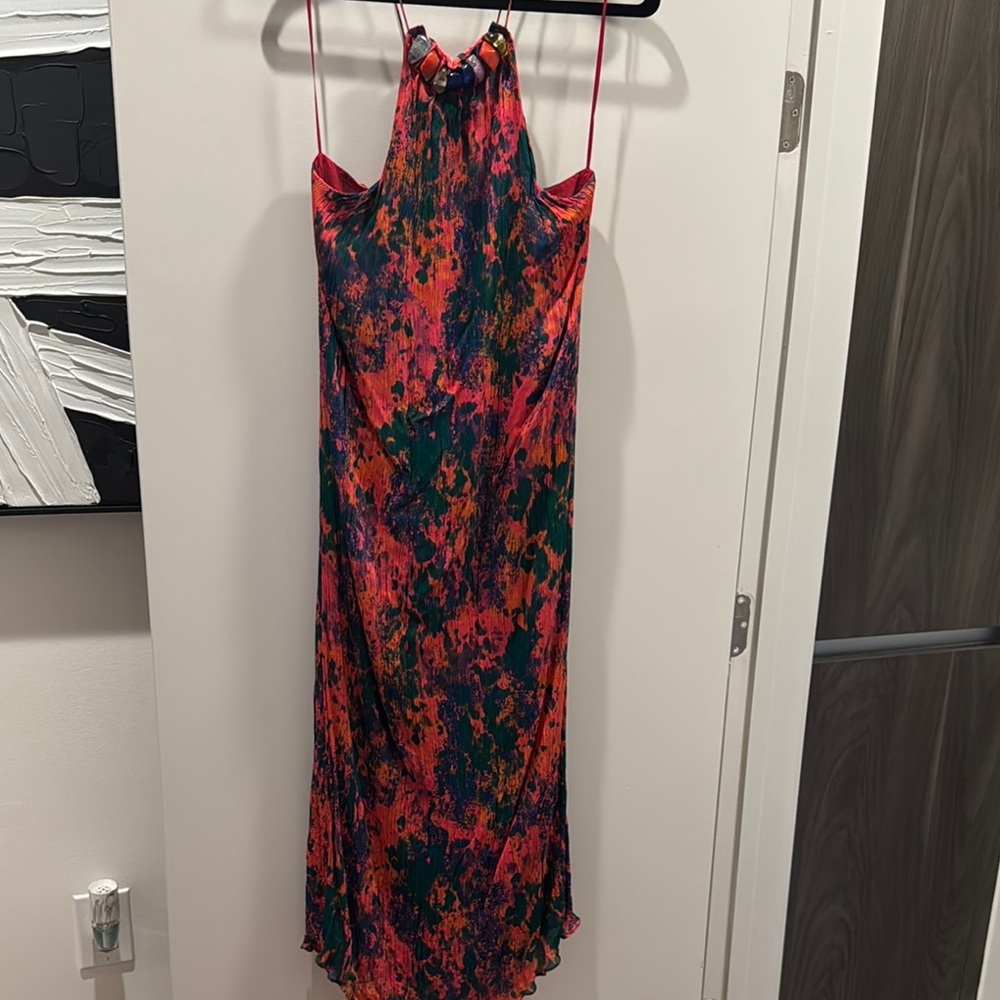 Red and Blue Halter Slip Dress